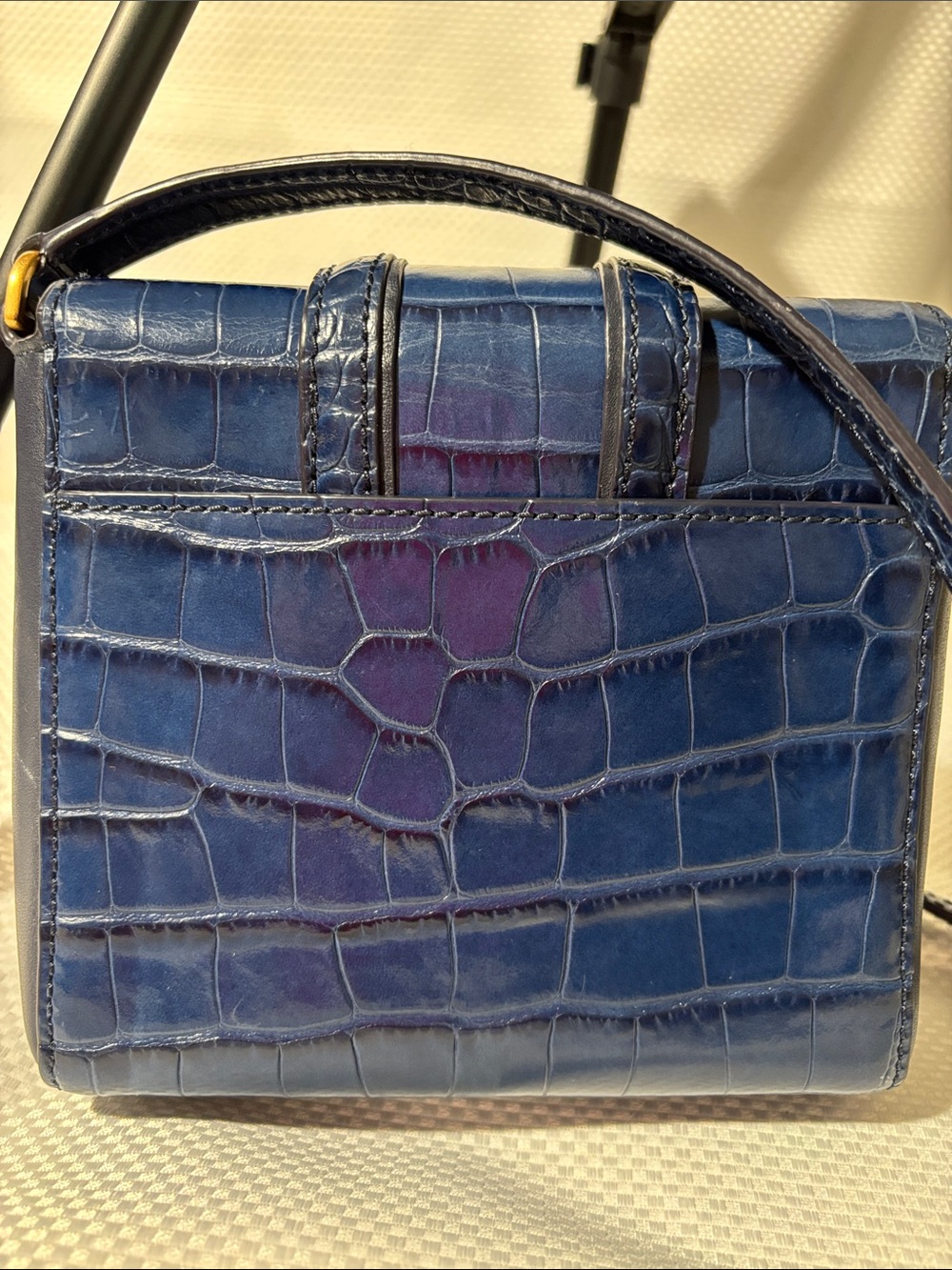 Tory Burch Navy Croc-Embossed Mini Crossbody with Gold Hardware - Picture 3 of 5